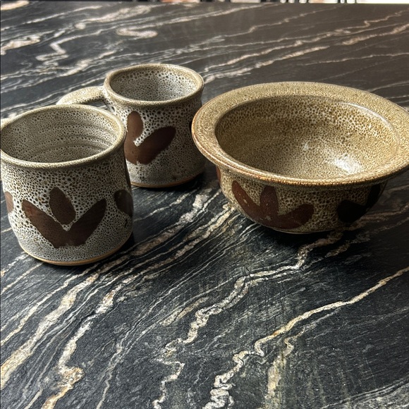 Handmade Other - Artisan hand made ceramic 2 Mugs 1 Bowl Set brown speckle